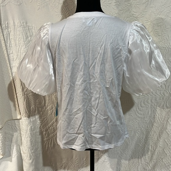 CeCe Iridescent White Puff‎ Sleeve Top - Picture 7 of 12